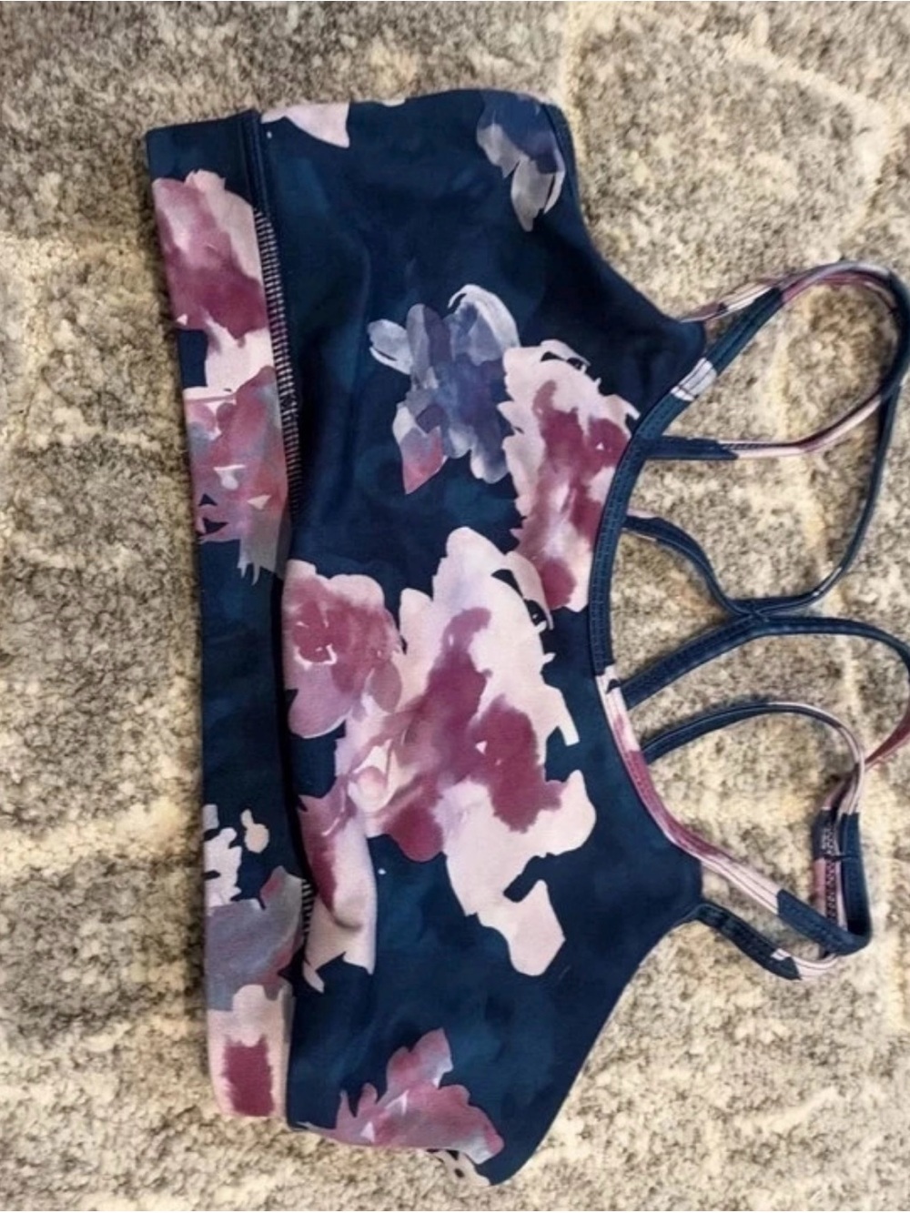 GAIAM Navy Floral Double-Strap Sports Bra with Mauve Accents